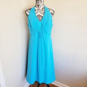 MoriLee V-neck Knee Length Fit & Flare Halter Dress